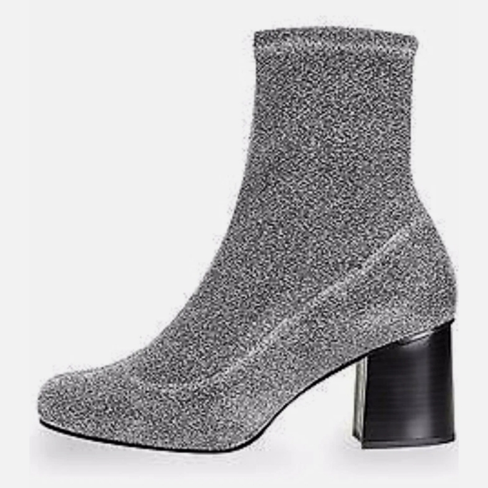 Topshop Stretch Socks Glittering Silver Ankle Boots - Picture 5 of 11